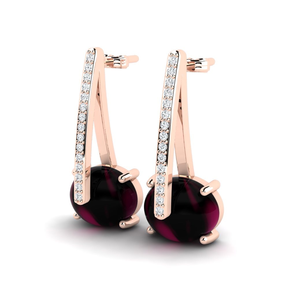 18k Oro Rosa Granate Rhodolite Cabujón Pendiente de mujer Barindra
