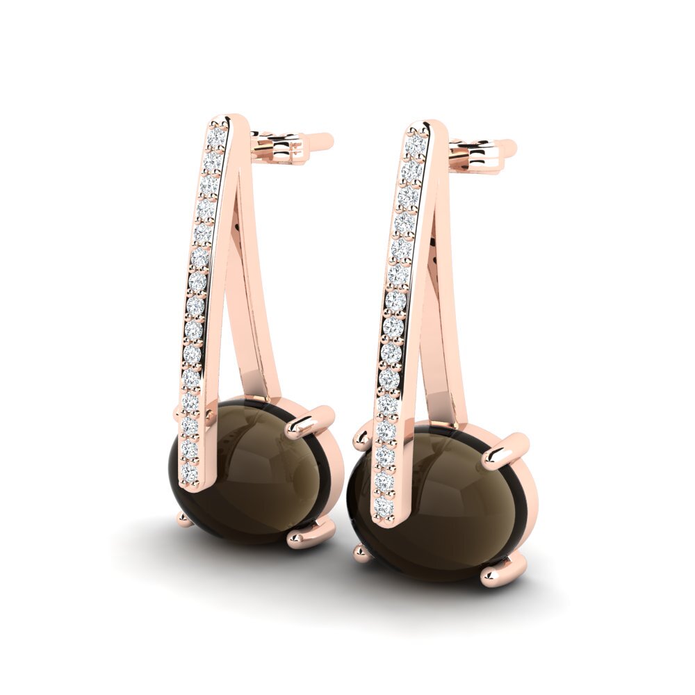 14ct Rose Gold Cabochon Smoky Topaz Women's Earring Barindra