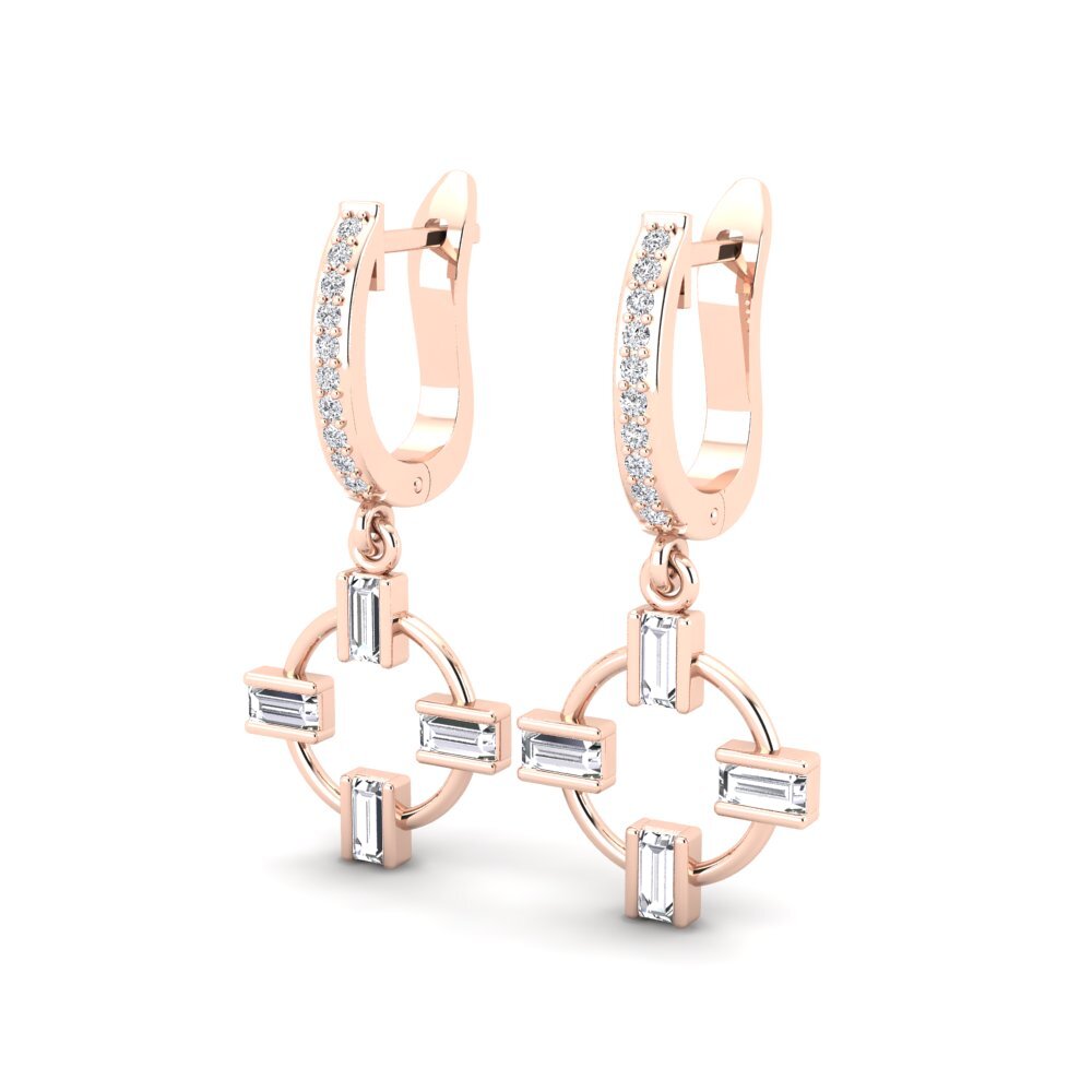 Boucles D'oreilles Fantaisie Cerceau - Simili Diamant Plaqué Or Rose 14k - 2 Carats - Neuf Sans Emballage