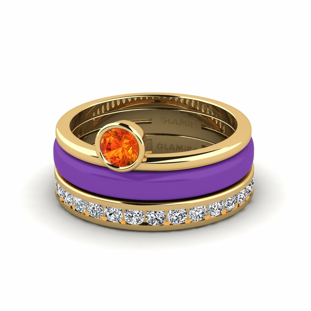 Bagues Saphir orange Solitaire Pavé