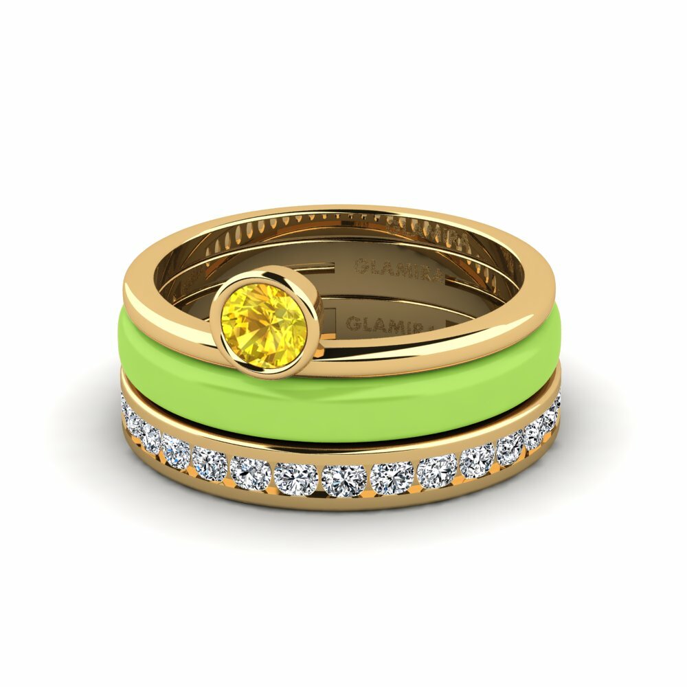 Bagues Saphir Jaune Solitaire Pavé