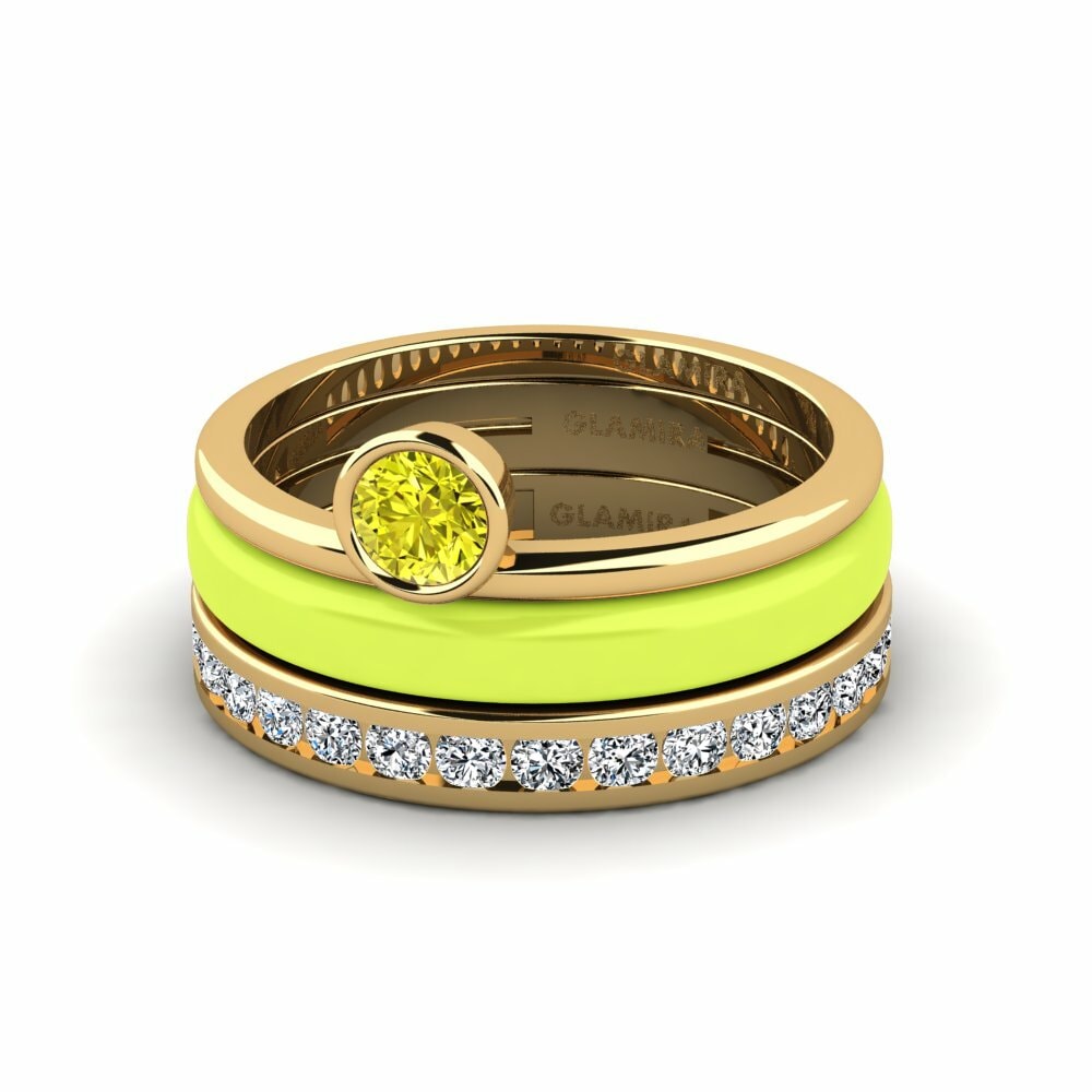 Bagues de fiançailles Diamant Jaune Solitaire Pavé
