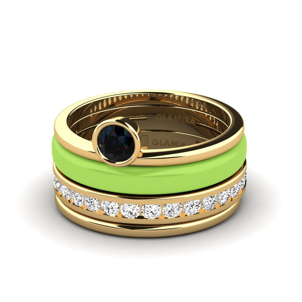 18k Oro Amarillo Opalo Negro Anillo Bavegels - N