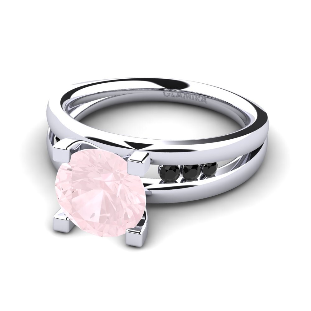18k Oro Blanco Cuarzo rosa Anillo de compromiso Bayamine 2.0 crt