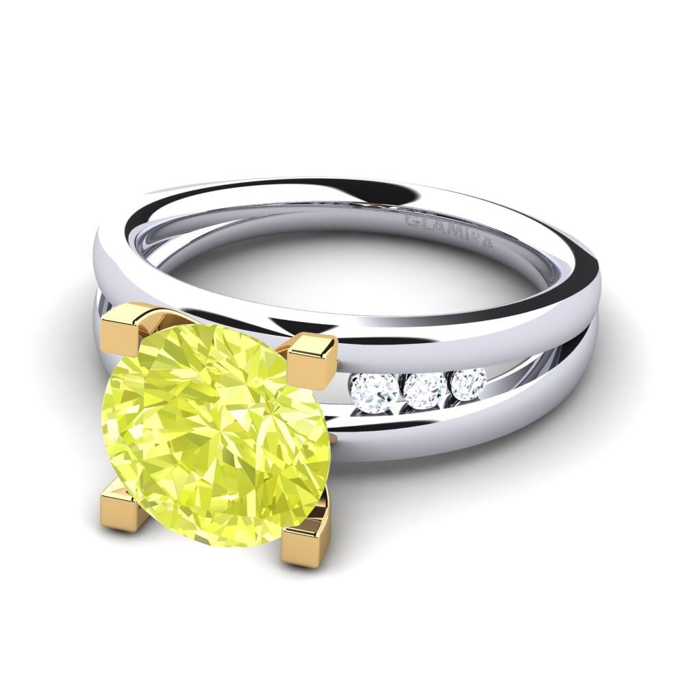 14k Oro Blanco & Amarillo Cuarzo Limón Anillo de compromiso Bayamine 3.0 crt