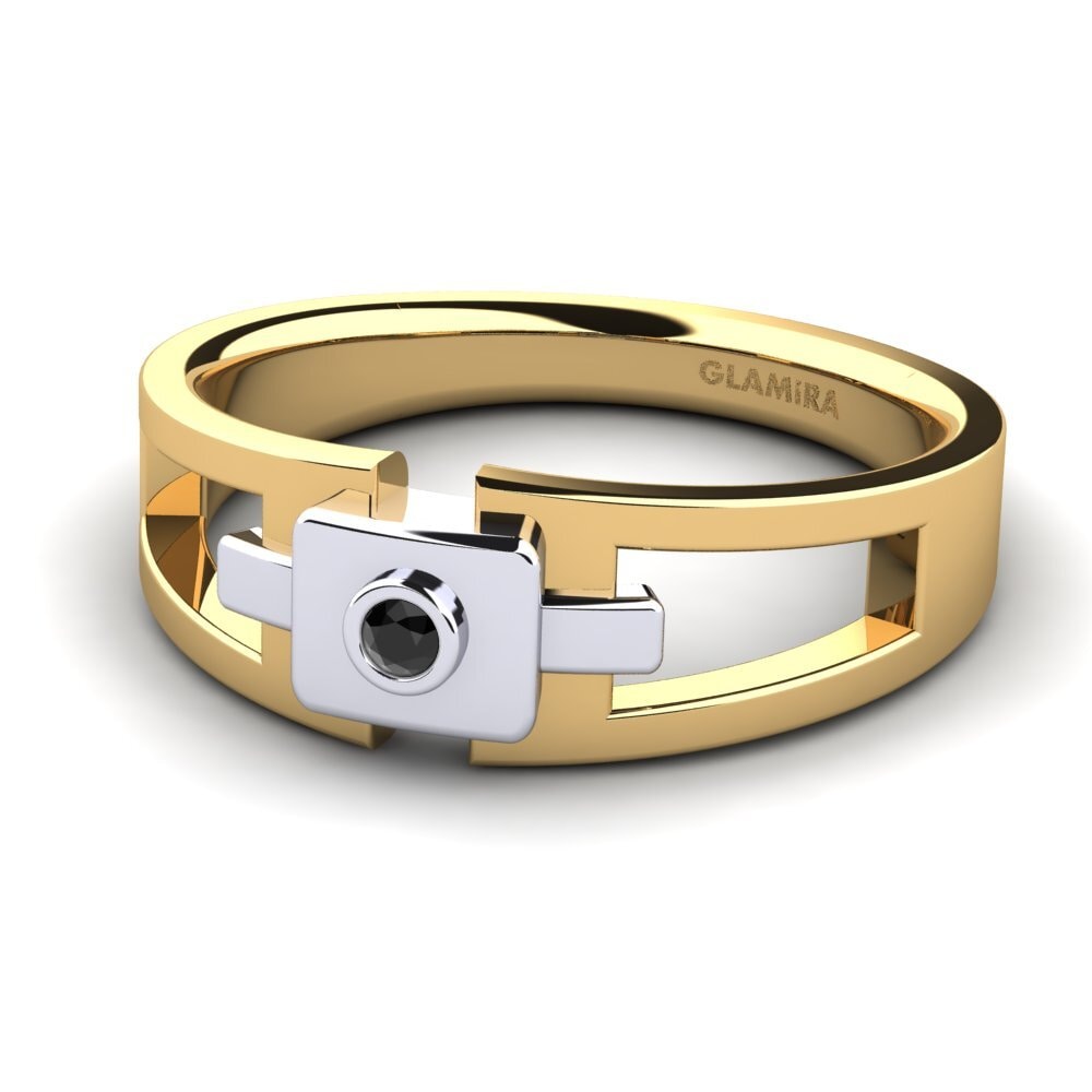 18ct Yellow & White Gold Black Diamond Men's Ring Beamard