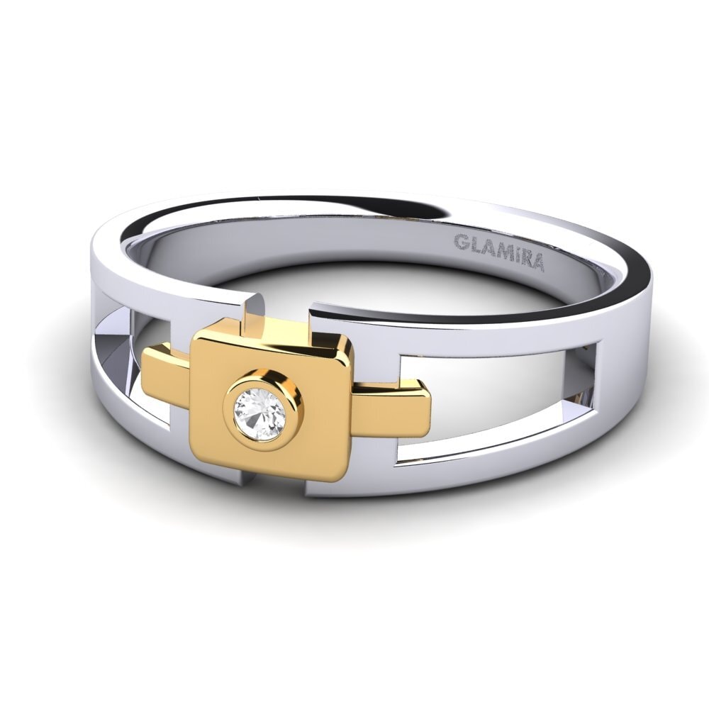 14ct White & Yellow Gold White sapphire Men's Ring Beamard