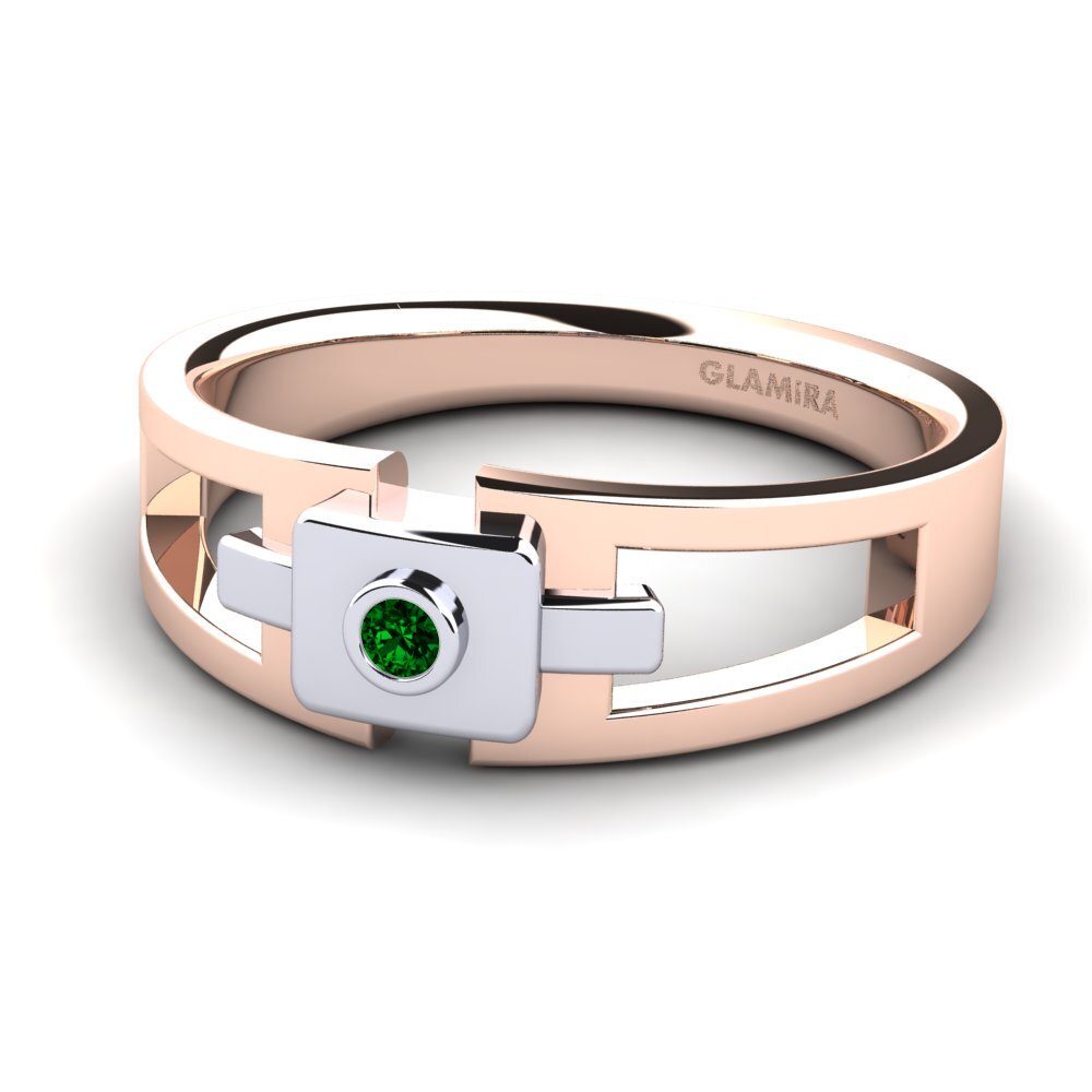 Oro Rosso & Bianco 585 Zircone Verde Anello da uomo Beamard