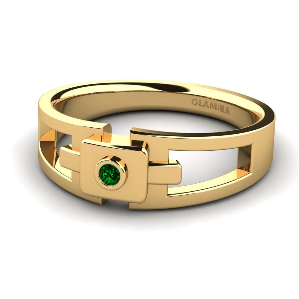 14k Oro Amarillo Circonita Verde Anillo de Hombre Beamard