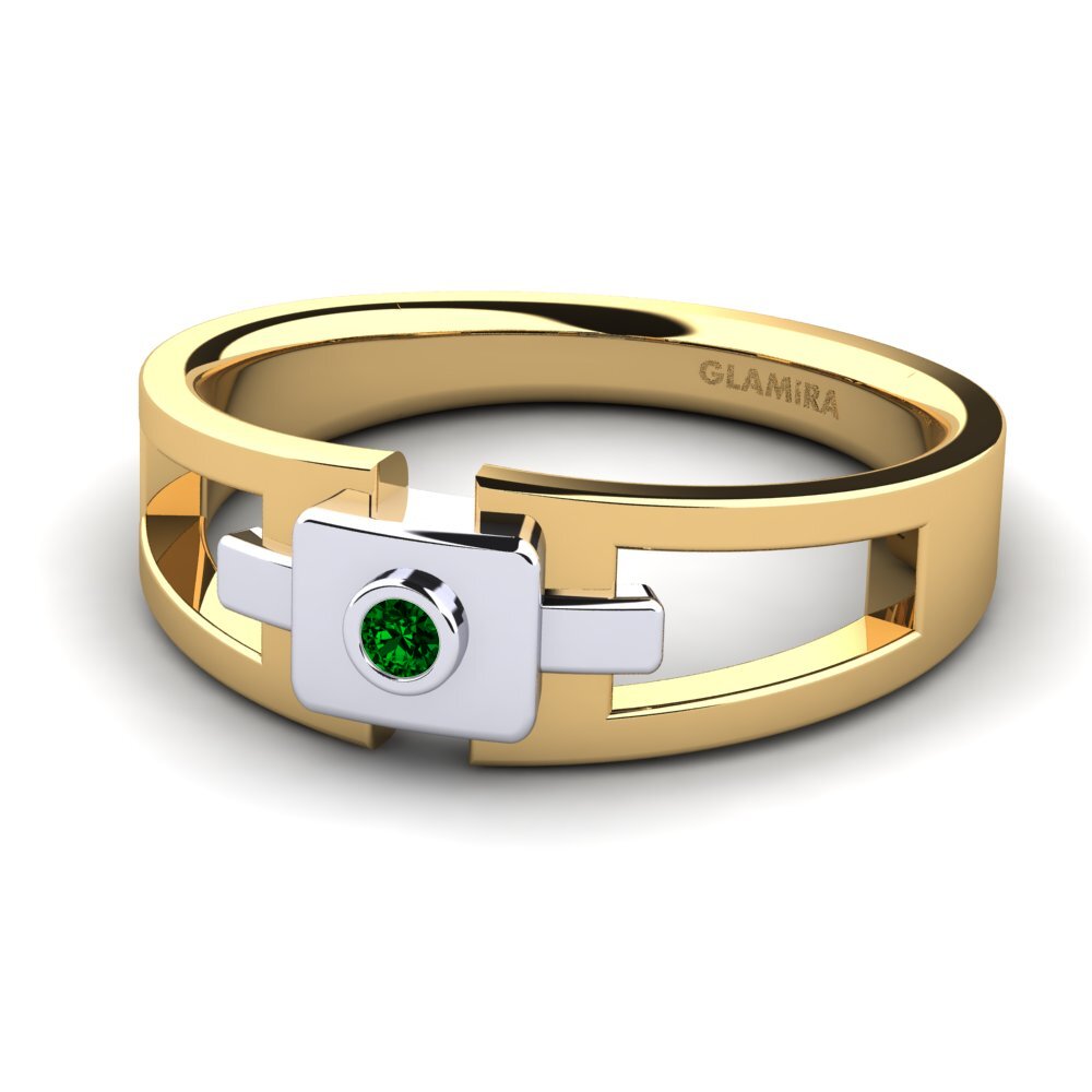 Oro Giallo & Bianco 585 Zircone Verde Anello da uomo Beamard