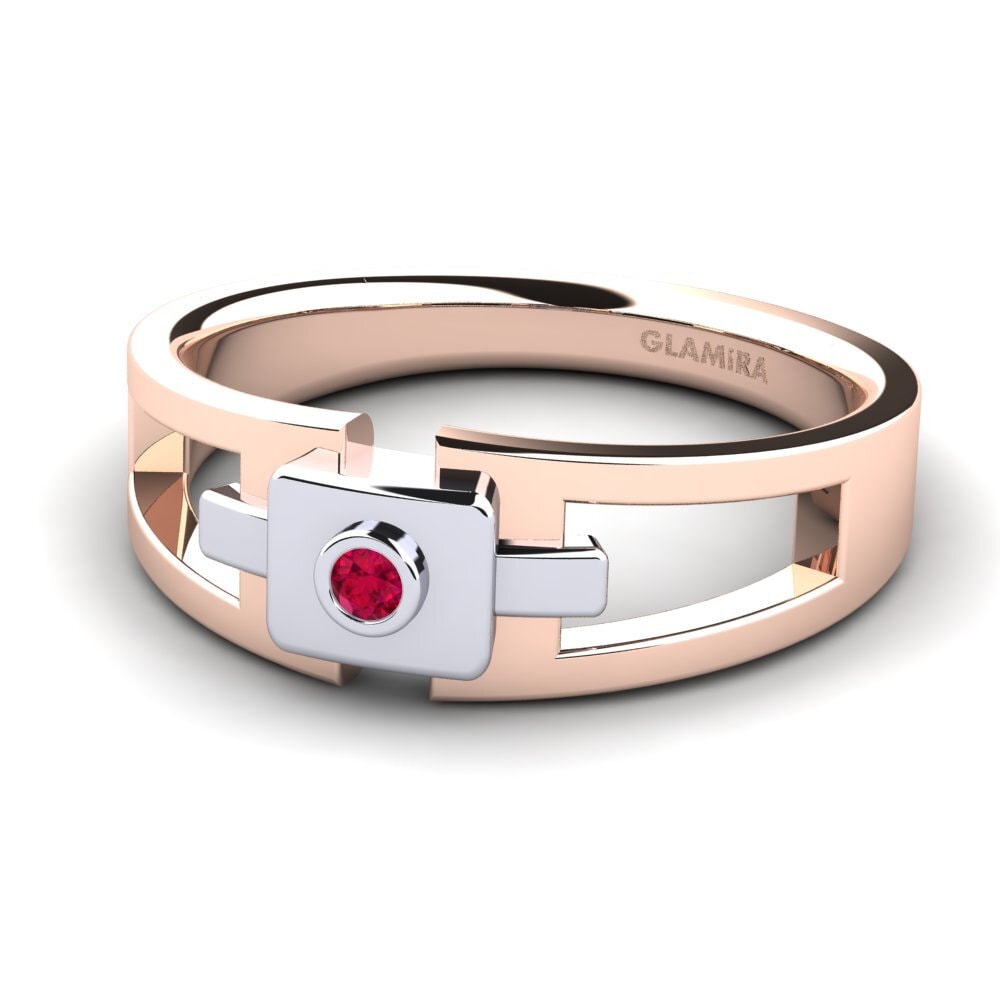 14ct Rose & White Gold Ruby Men's Ring Beamard