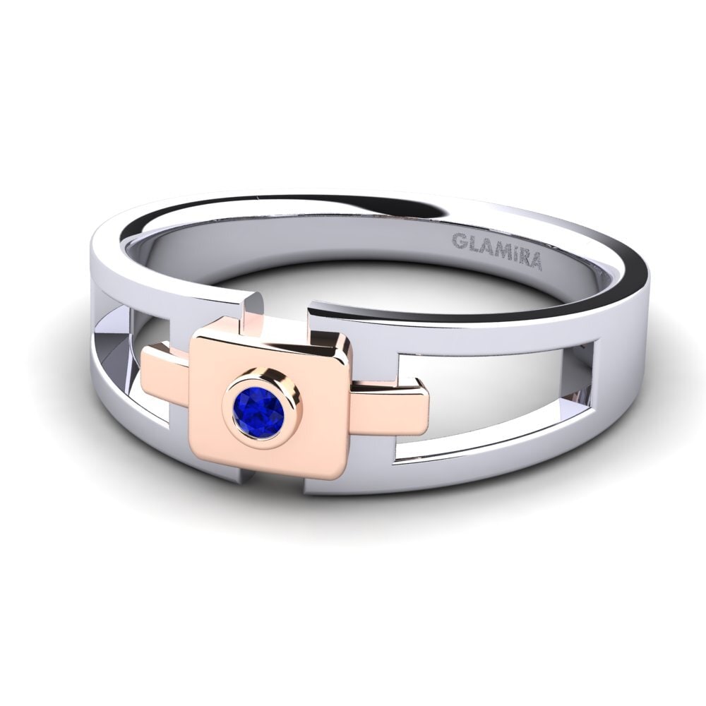 14ct White & Rose Gold Sapphire Men's Ring Beamard