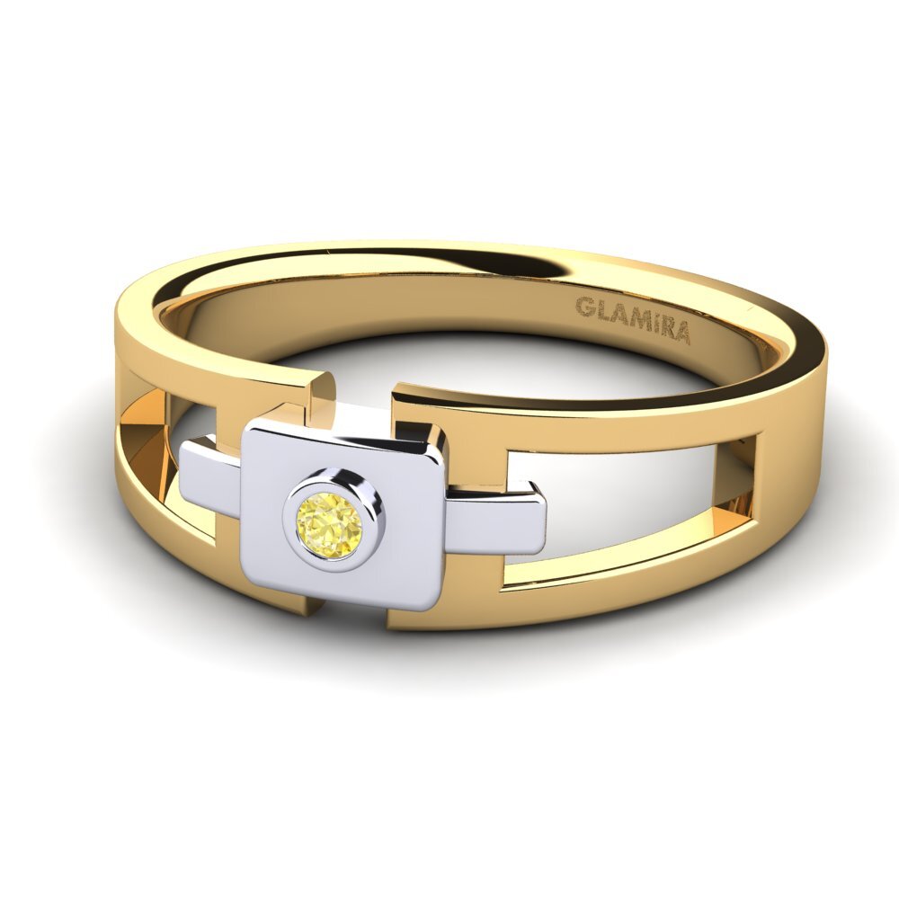 Oro Giallo & Bianco 375 Zaffiro Giallo Anello da uomo Beamard