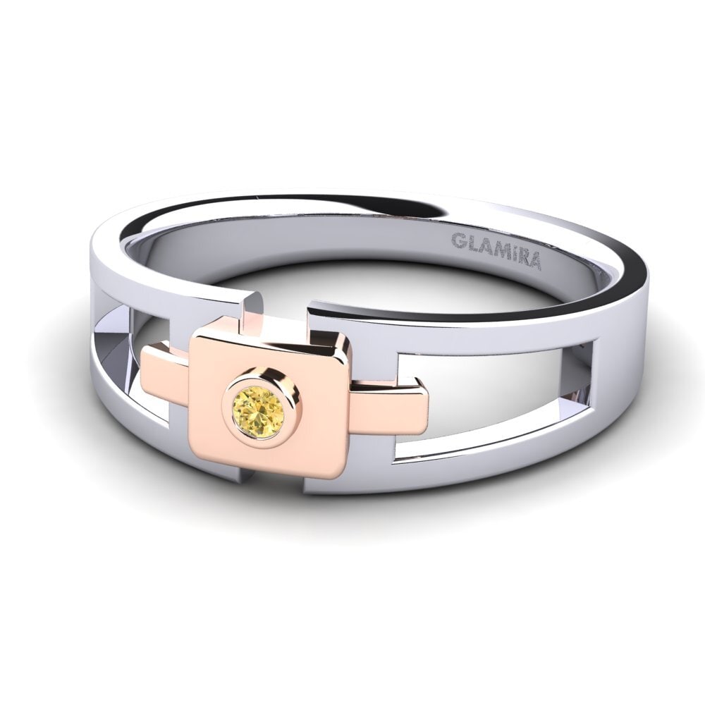 14ct White & Rose Gold Yellow Diamond Men's Ring Beamard