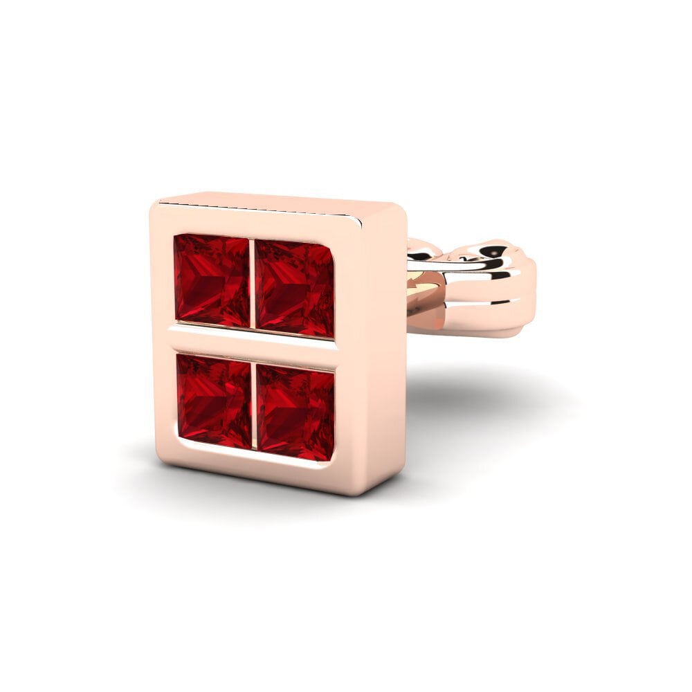 14ct Rose Gold Red Zirconia Men's Earring Beartic