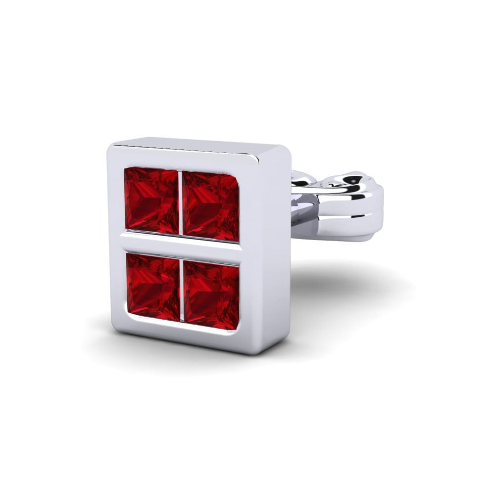 950 Platinum Red Zirconia Men's Earring Beartic