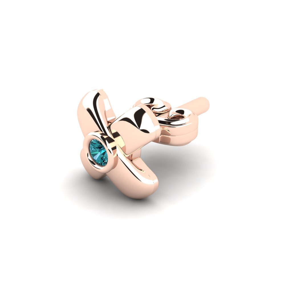 14ct Rose Gold Blue Diamond Men's Earring Beate