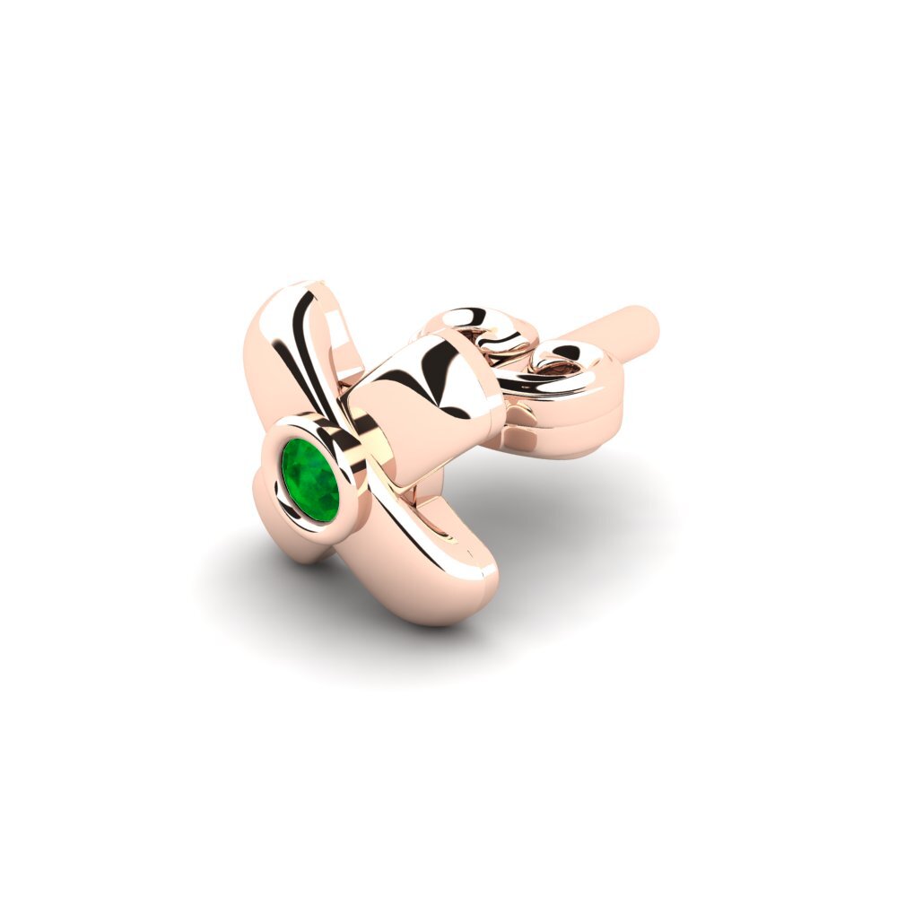 14ct Rose Gold Emerald Men's Earring Beate