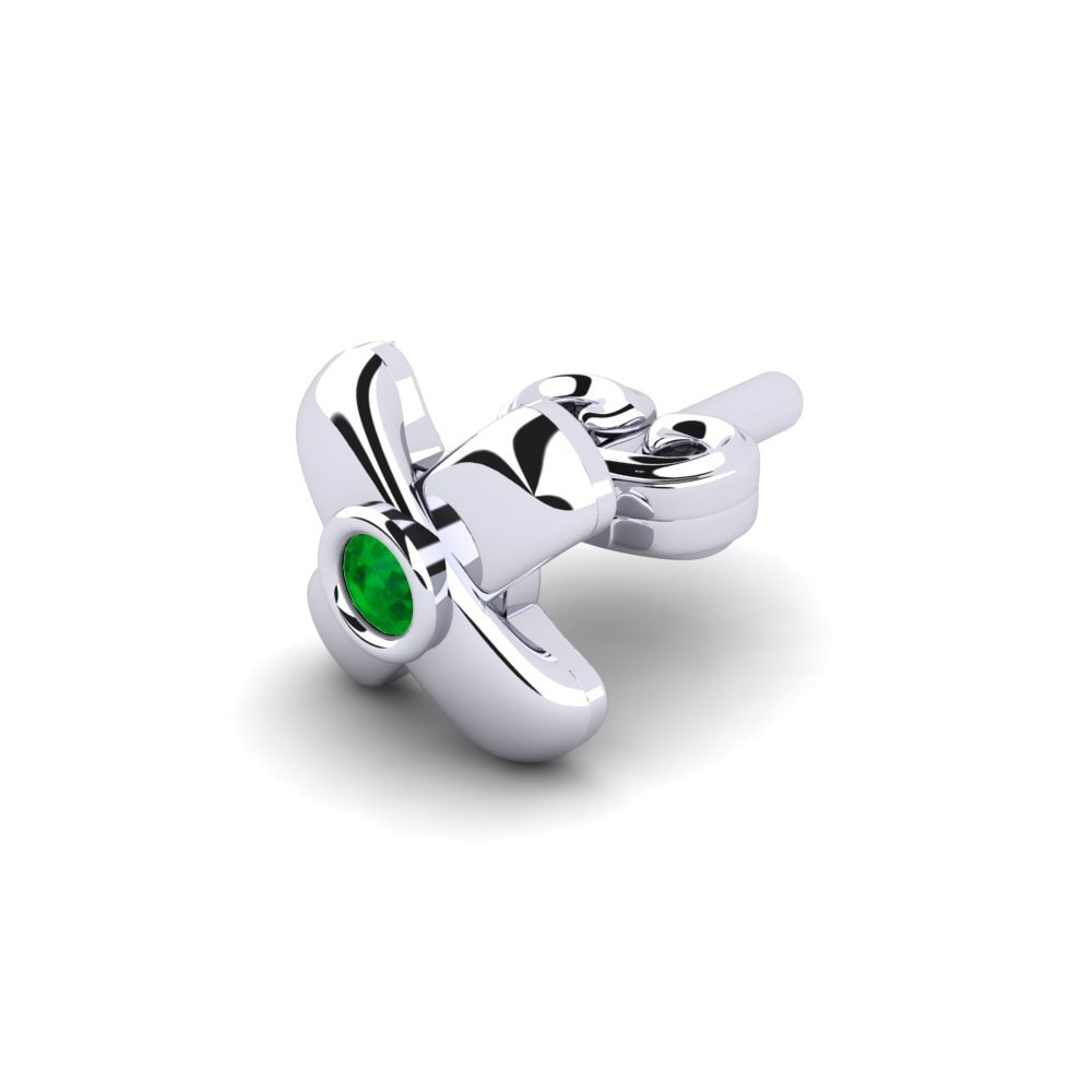White Silver Emerald Men's Earring Beate