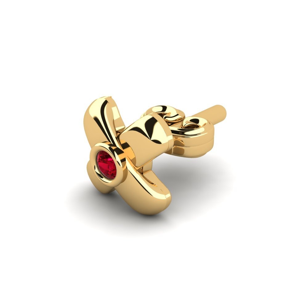 18ct Yellow Gold Red Zirconia Men's Earring Beate