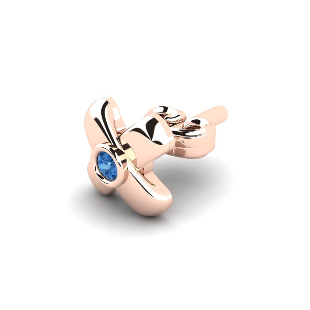 14ct Rose Gold Dark Blue Zirconia Men's Earring Beate