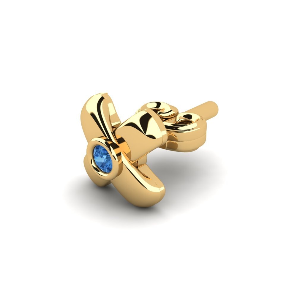 18ct Yellow Gold Dark Blue Zirconia Men's Earring Beate