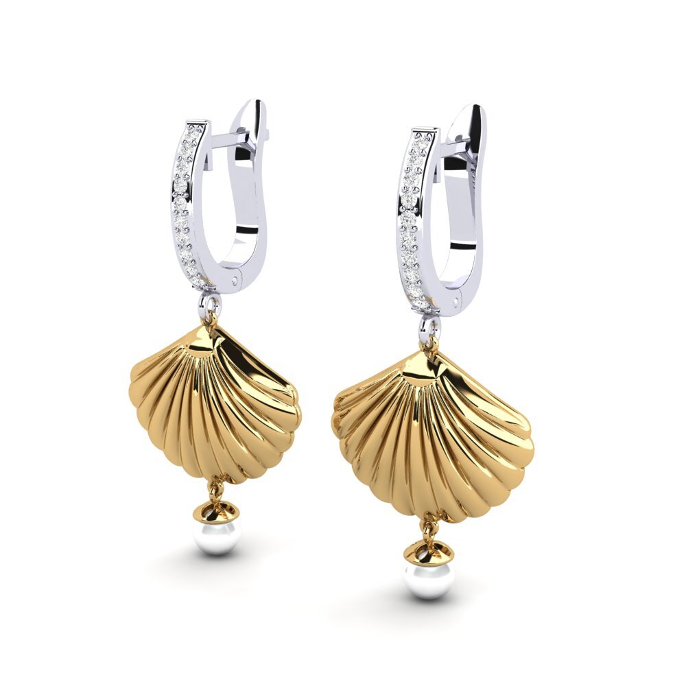 14k Oro Amarillo & Blanco Zafiro blanco Pendiente de mujer Beathan