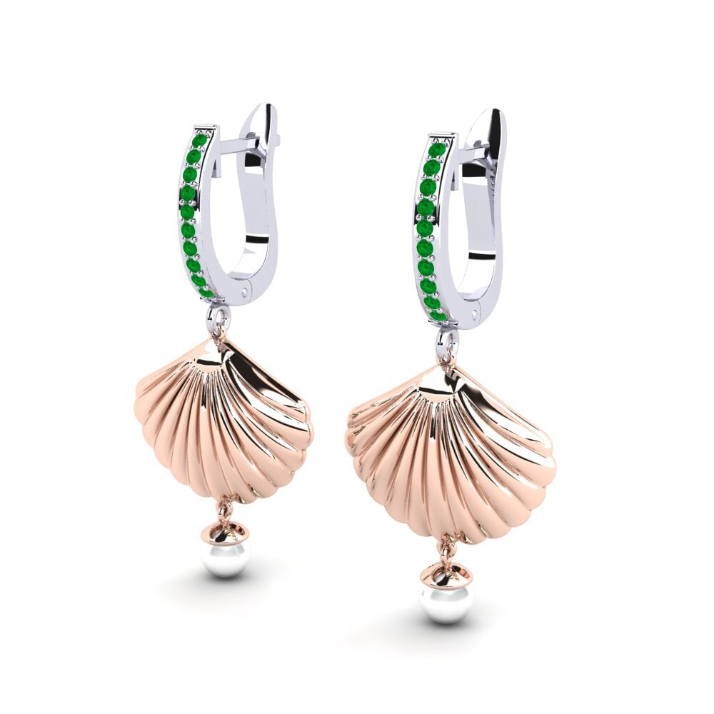 14ct Rose / White Gold Emerald Women's Earring Beathan