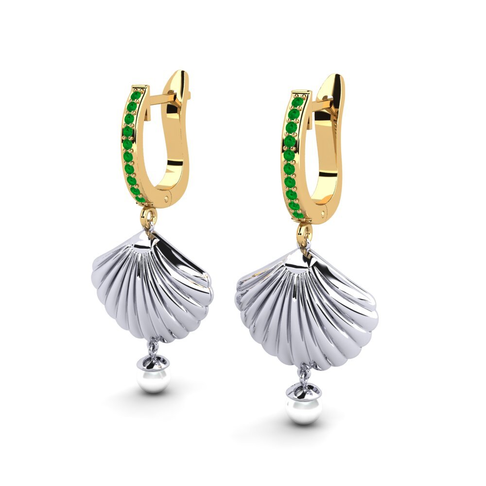18ct White & Yellow Gold Emerald Women's Earring Beathan