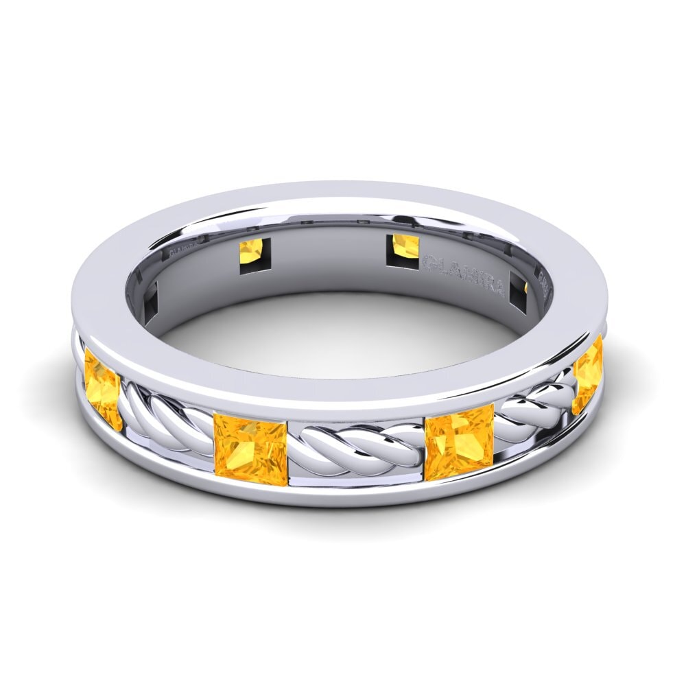 14k Oro Blanco Citrino Anillo de Hombre Beau