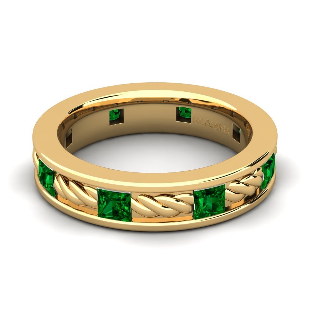 14k Oro Amarillo Circonita Verde Anillo de Hombre Beau