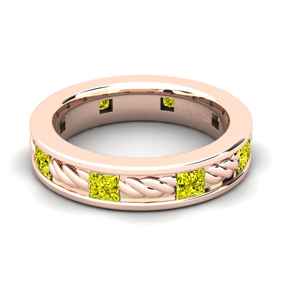 Oro Rosso 750 Diamante Giallo Anello da uomo Beau