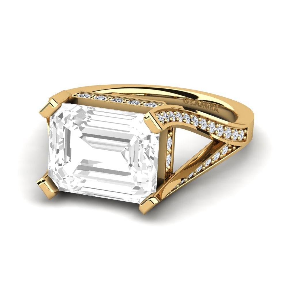 9k Oro Amarillo Topacio blanco Anillo de compromiso Beckett