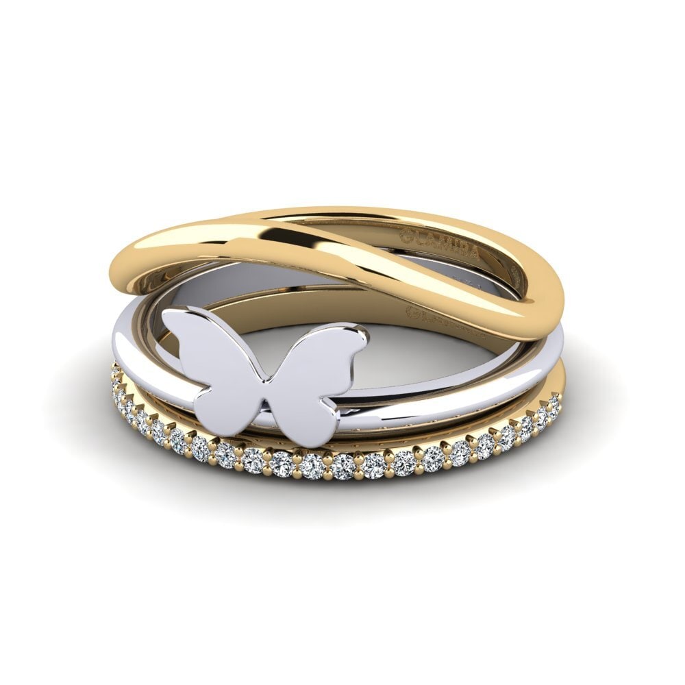 9k Oro Amarillo & Blanco Anillo Befle SET