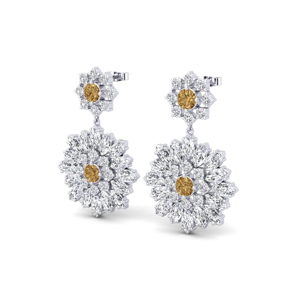 18k Oro Blanco Diamante Marrón Pendiente de mujer Beitris