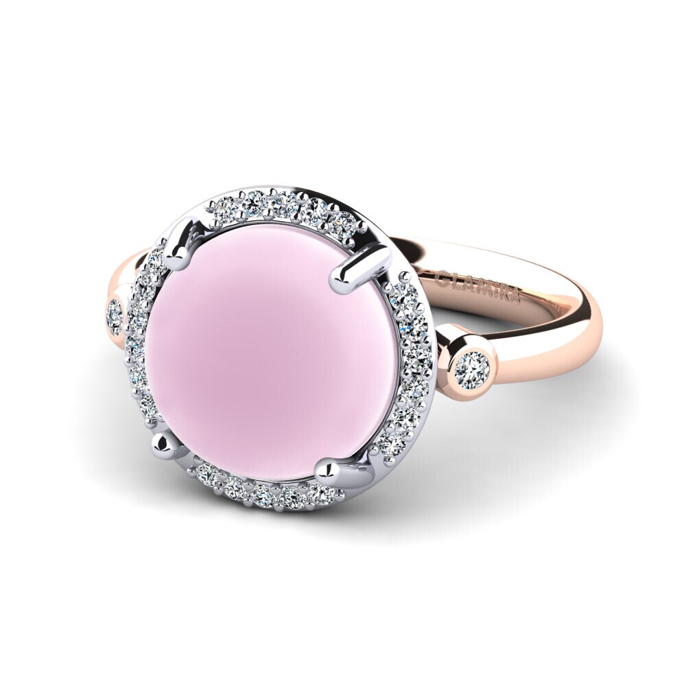 14ct White & Rose Gold Cabochon Rose Quartz Ring Belita