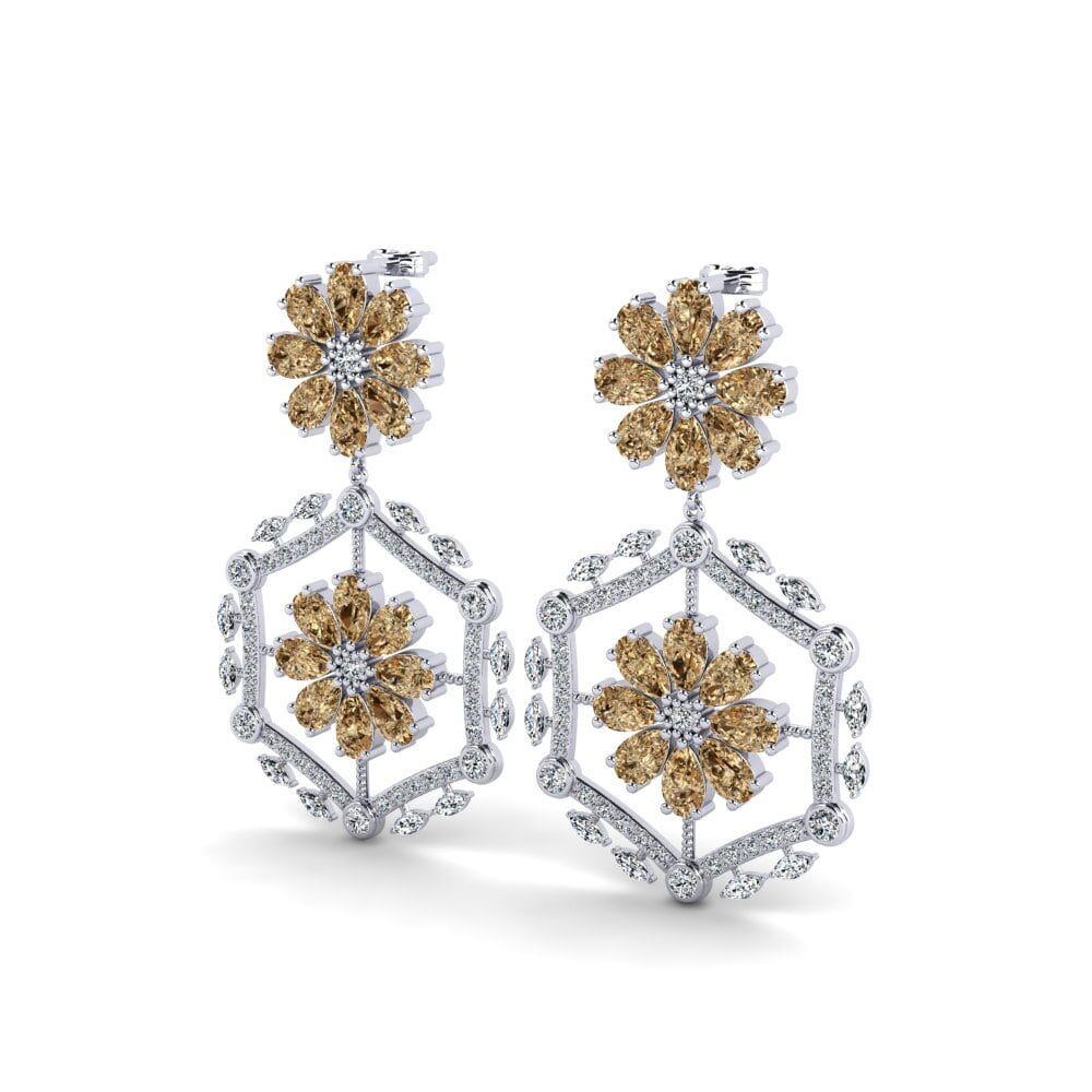 18k Oro Blanco Diamante Marrón Pendiente de mujer Bellya