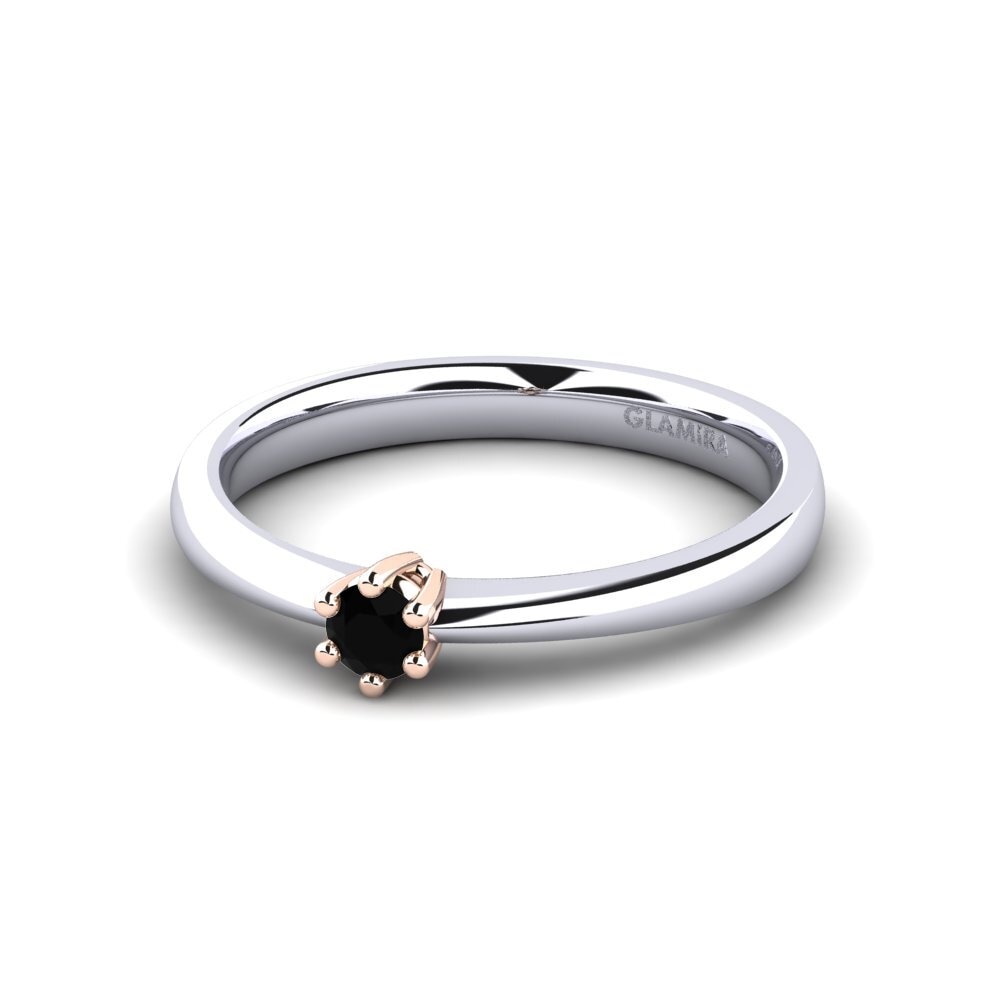 14ct White & Rose Gold Black Sapphire Women's Ring Belva 0.1 crt