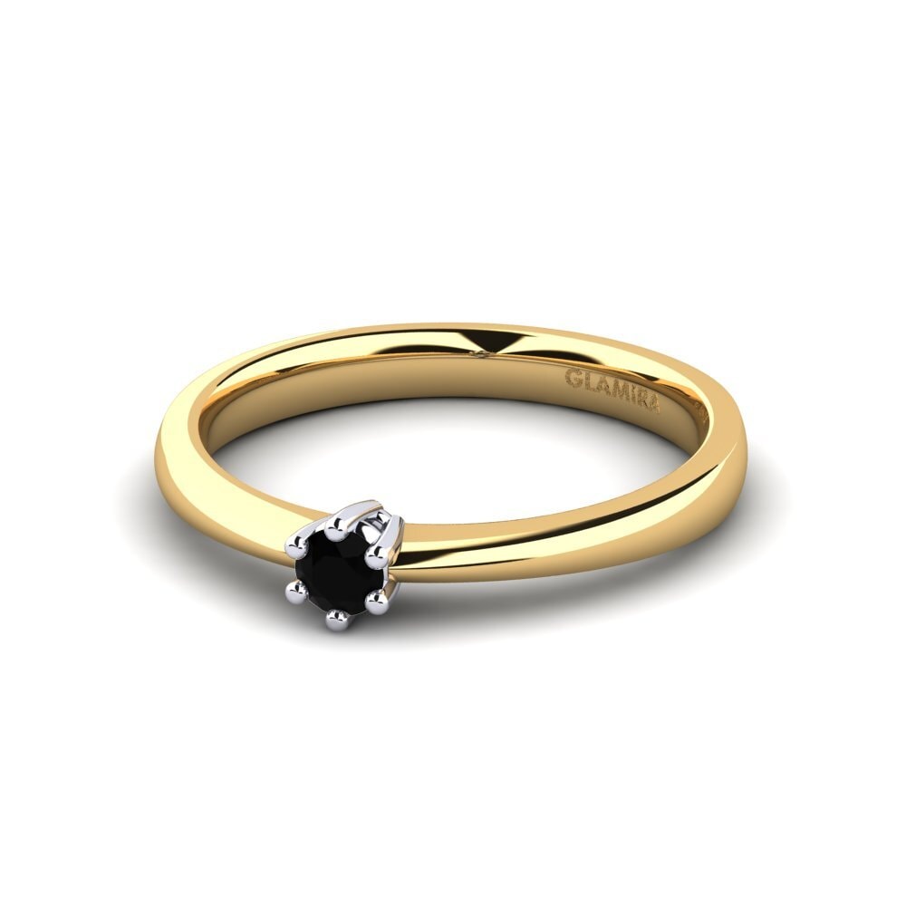 18ct Yellow & White Gold Black Diamond Women's Ring Belva 0.1 crt