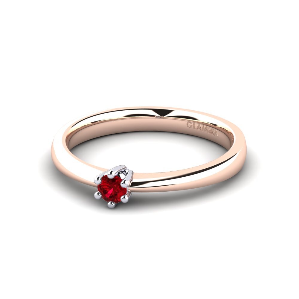 9ct Rose & White Gold Red Zirconia Women's Ring Belva 0.1 crt