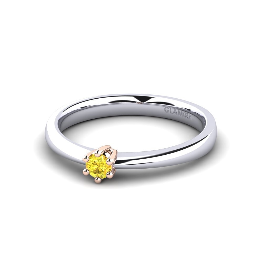 14ct White & Rose Gold Yellow Sapphire Women's Ring Belva 0.1 crt