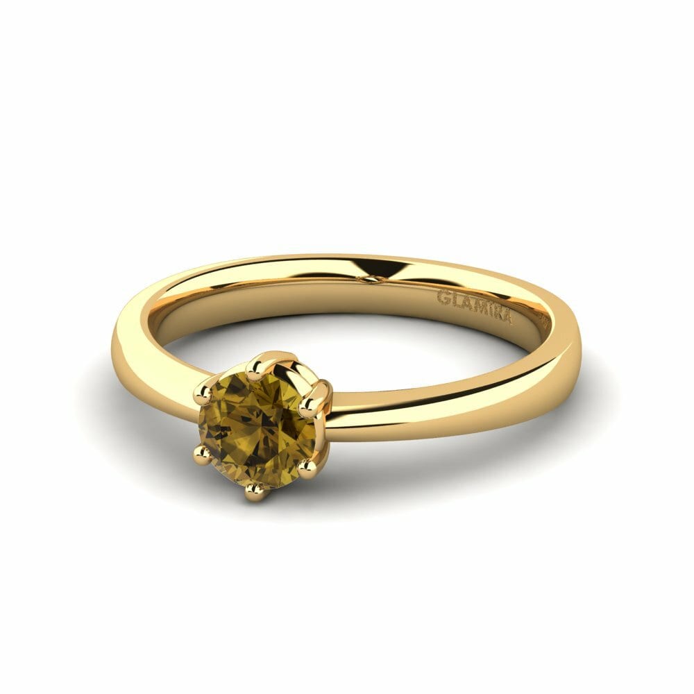 Bagues Or Jaune 18k Zircon Brun Solitaires Classiques