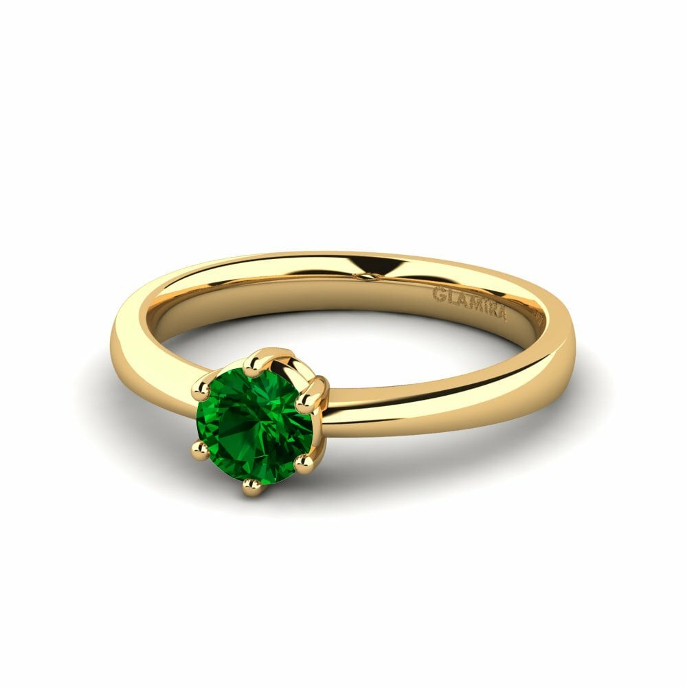 Bagues Or Jaune 18k Zircone Vert Solitaires Classiques