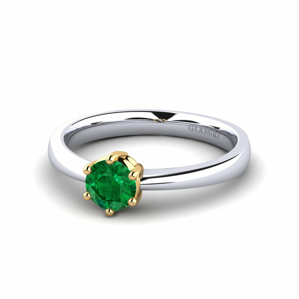 Bagues Or Blanc & Jaune 18k Émeraude (créée en laboratoire) Solitaires Classiques