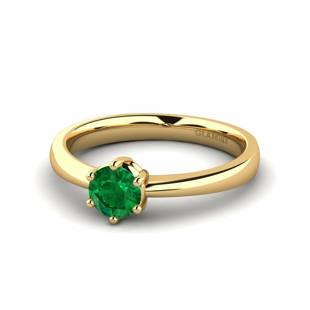 Bagues Or Jaune 18k Émeraude (créée en laboratoire) Solitaires Classiques