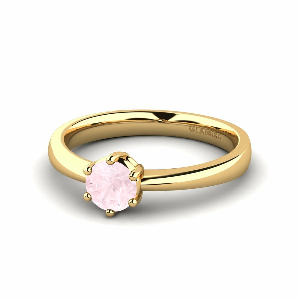 Classic Solitaire Rose Quartz 14k Yellow Gold Engagement Rings