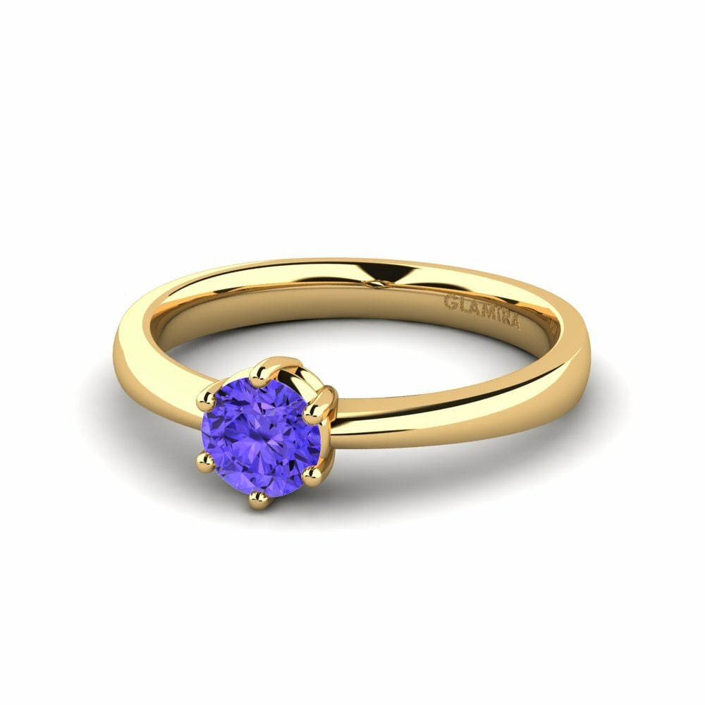 Classic Solitaire Tanzanite 14k Yellow Gold Engagement Rings