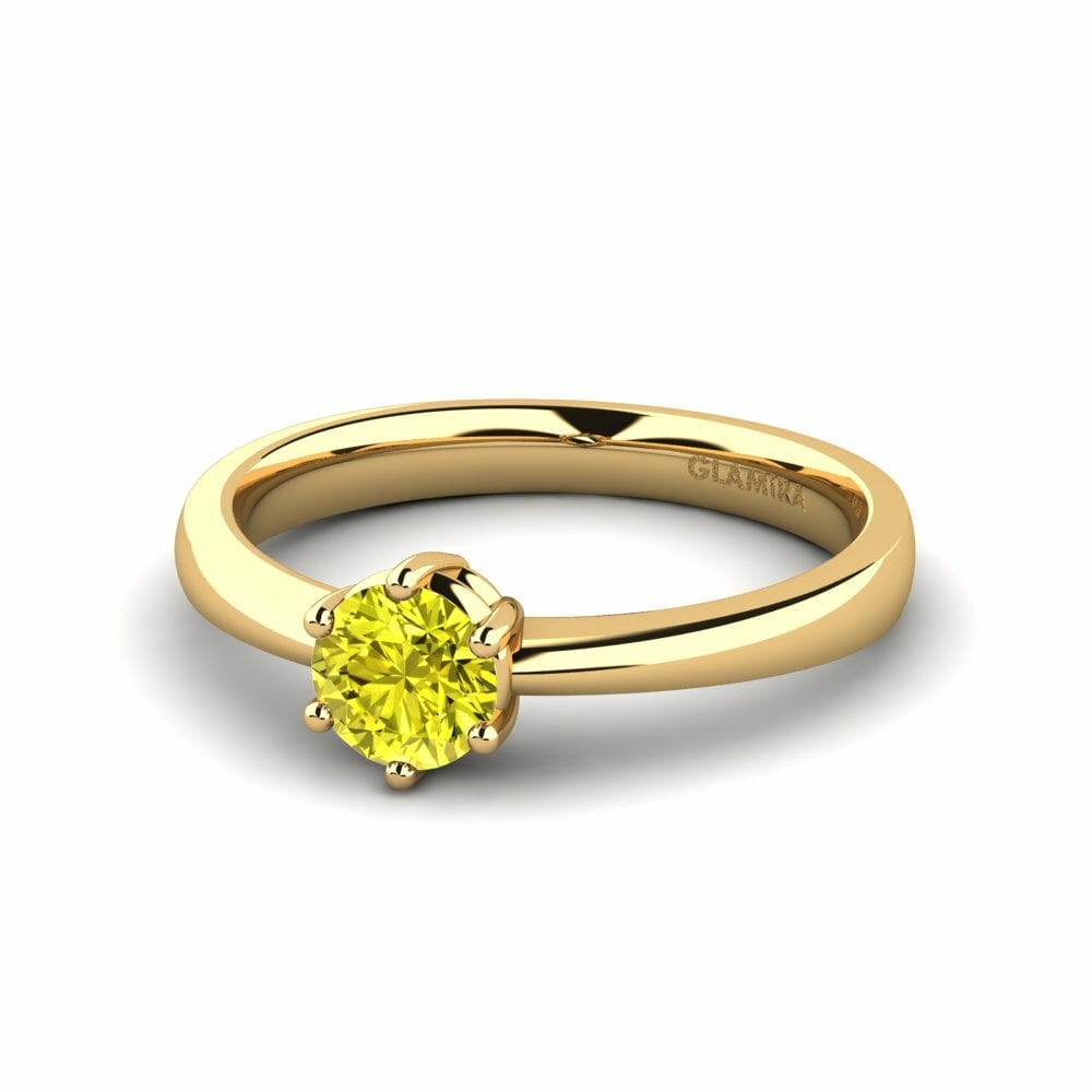 Bagues Or Jaune 18k Diamant Jaune Solitaires Classiques