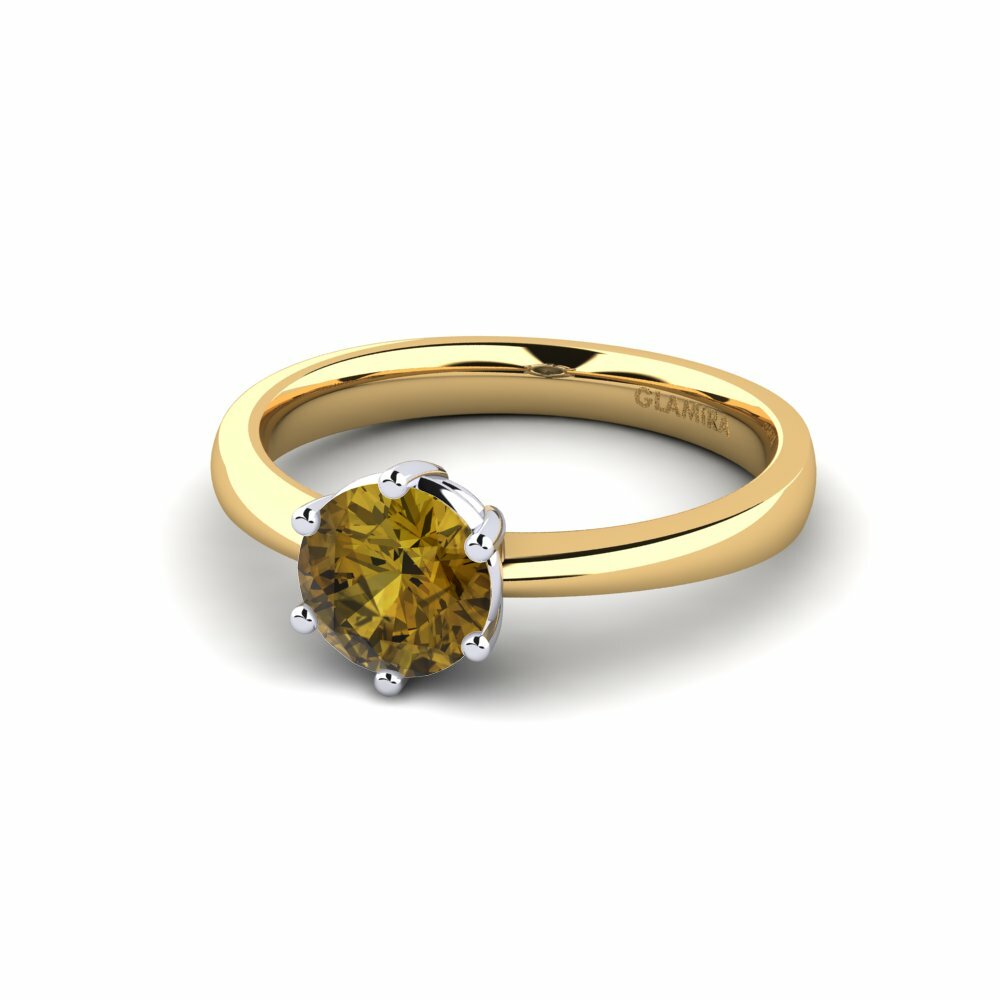 14k Yellow & White Gold Brown Zircon Engagement Ring Belva 1.0 crt