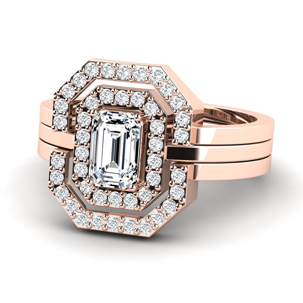 14K Rood Goud Smaragd Ringen Belys SET